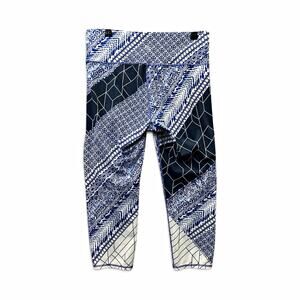 Athleta Women’s Geometric Capri Leggings Blue/White/Black High Rise Yoga Sz S